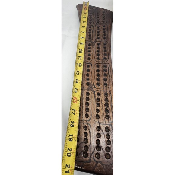 Vintage Hand Crafted Solid Wood Cribbage Board  21"X5" Signed 2002 - Picture 9 of 11